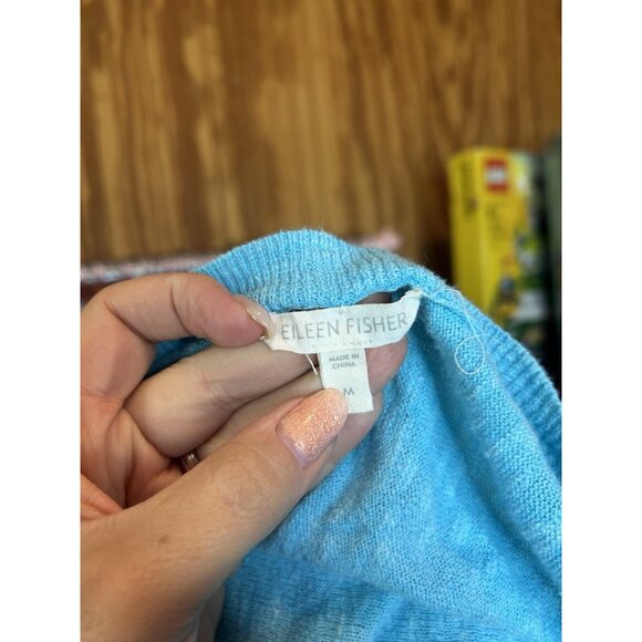 Eileen Fisher LINEN Cotton Turquoise Long Sleeve Lightweight Sz M Knit - Picture 7 of 8